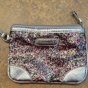 Nine West Silver and Multicolor Glitter Wristlet Clutch